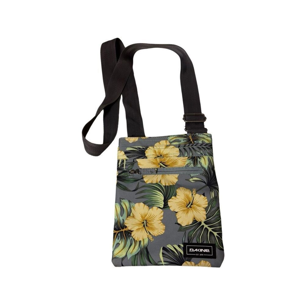 Dakine gray and yellow tropical print crossbody bag